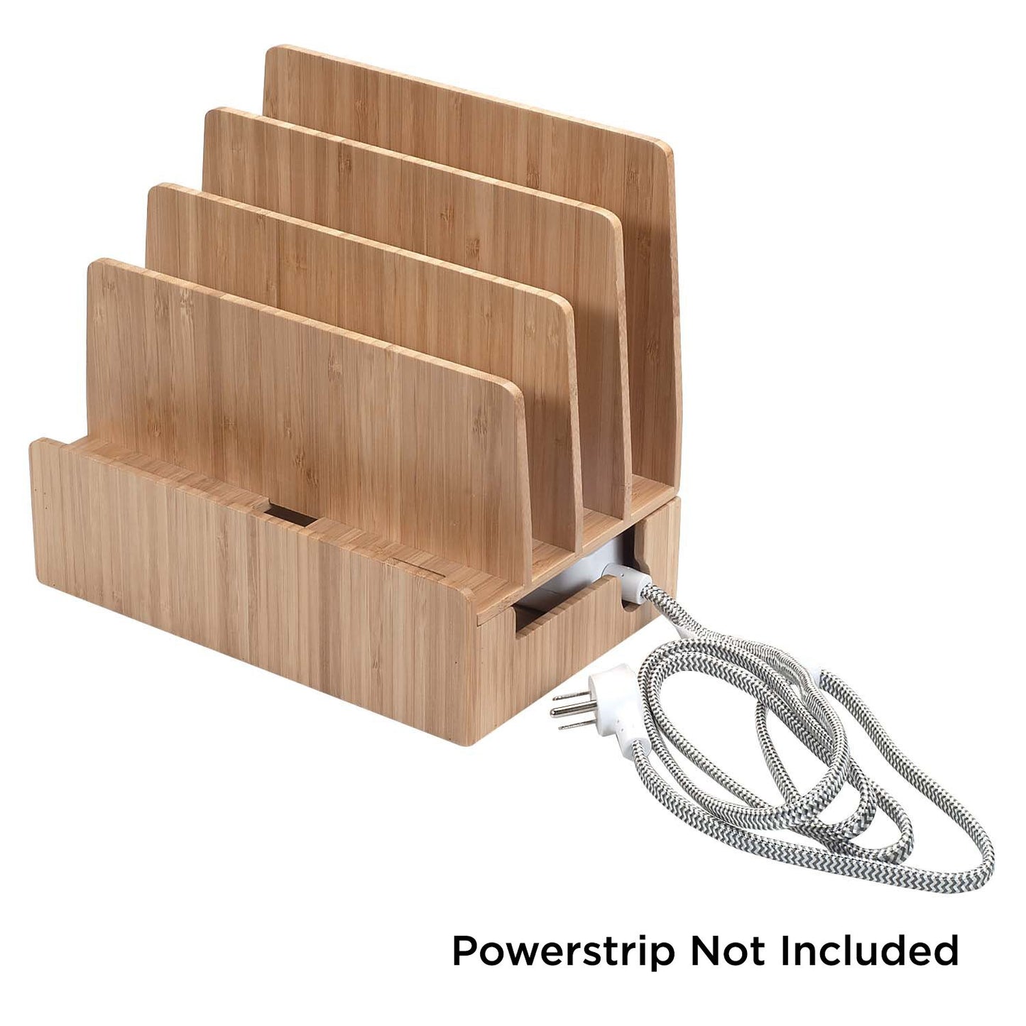 MobileVision Bamboo Charging Station &amp; Multi Device Organizer Slim Version for Smartphones, Tablets, and Laptops