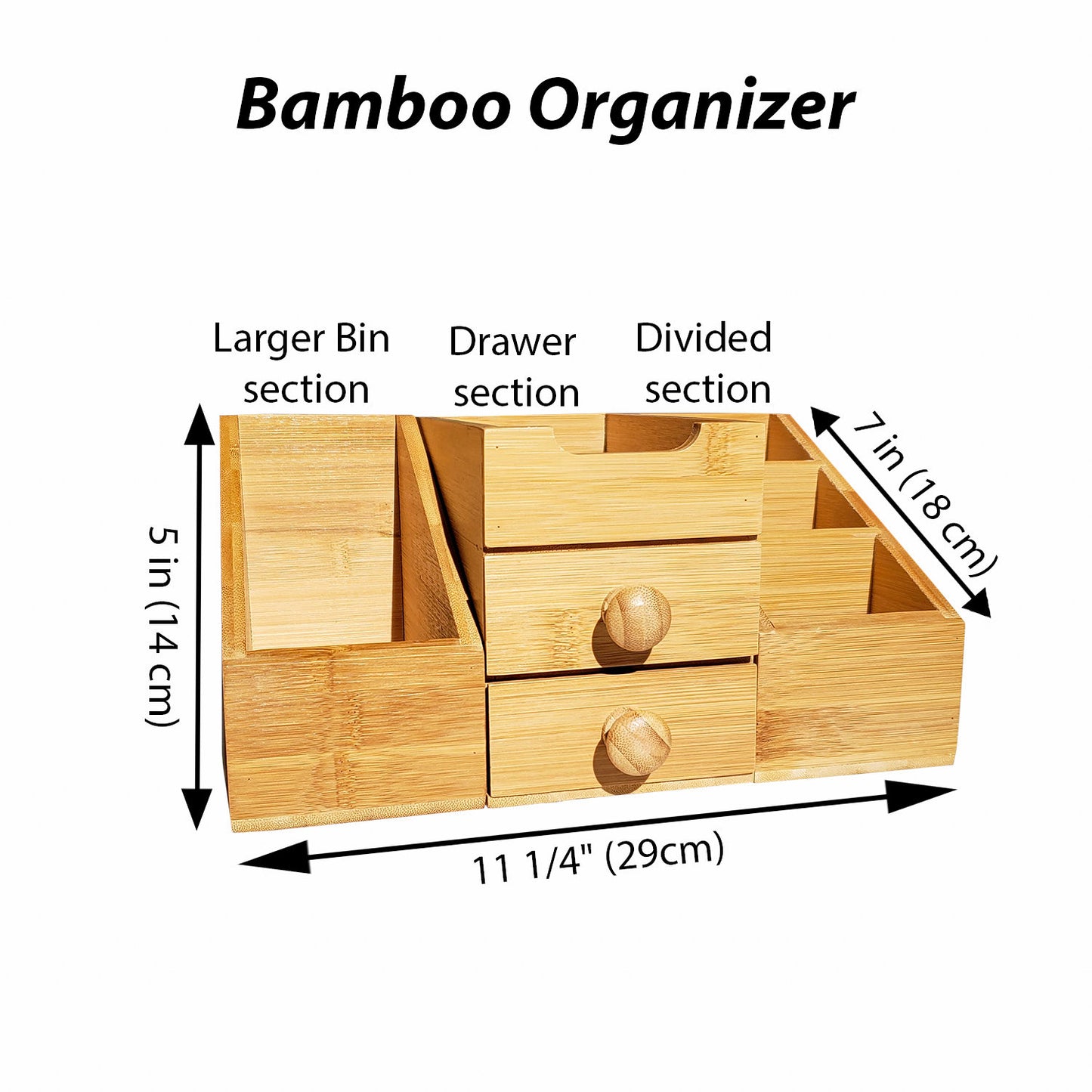 3-Piece Bamboo Storage Organizer with Magnetic Sections – Modular Desktop & Home Organizer