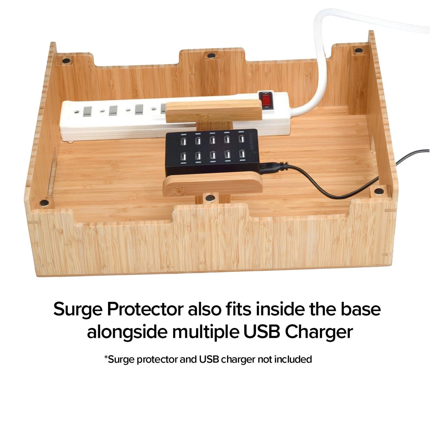 MobileVision Bamboo 12-Port Charging Station &amp; Docking Organizer for Smartphones, Tablets, Family-Sized (Combos Included)