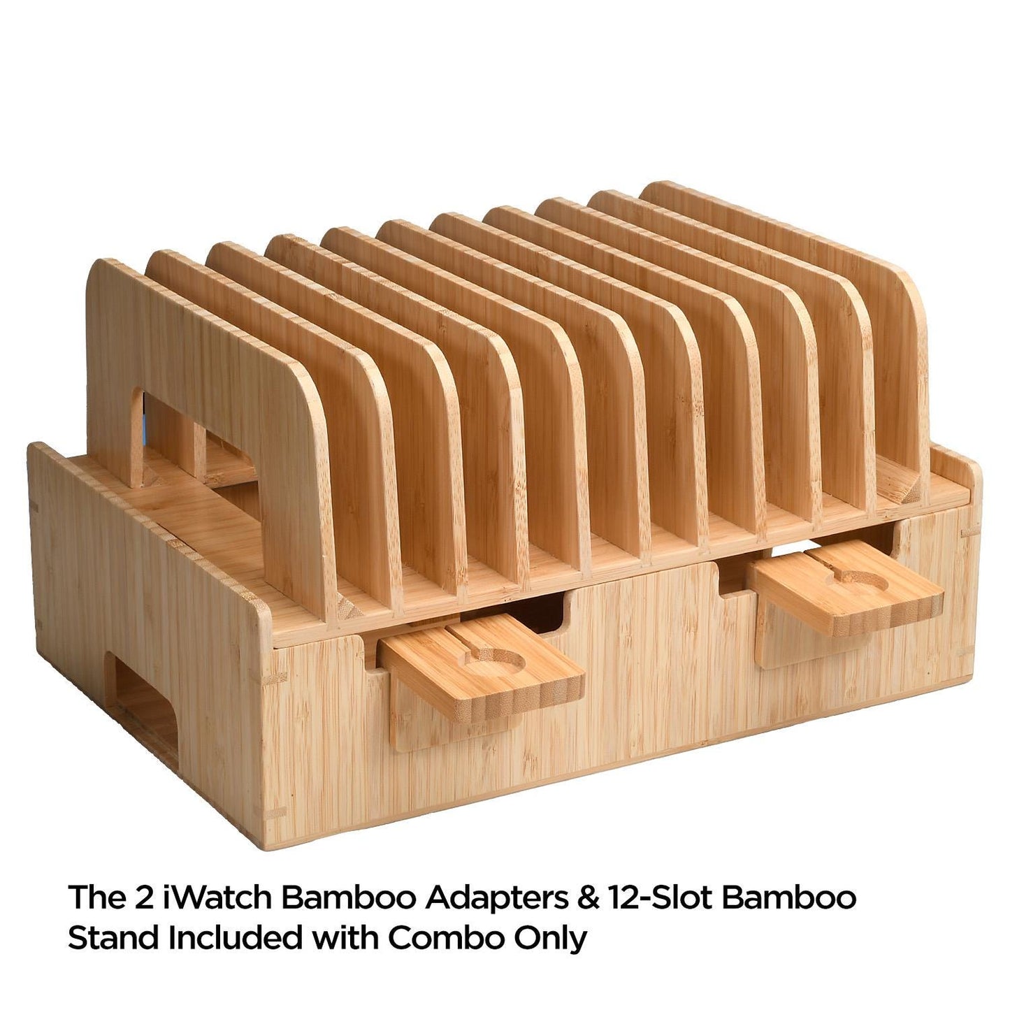 MobileVision Bamboo 12-Port Charging Station &amp; Docking Organizer for Smartphones, Tablets, Family-Sized (Combos Included)
