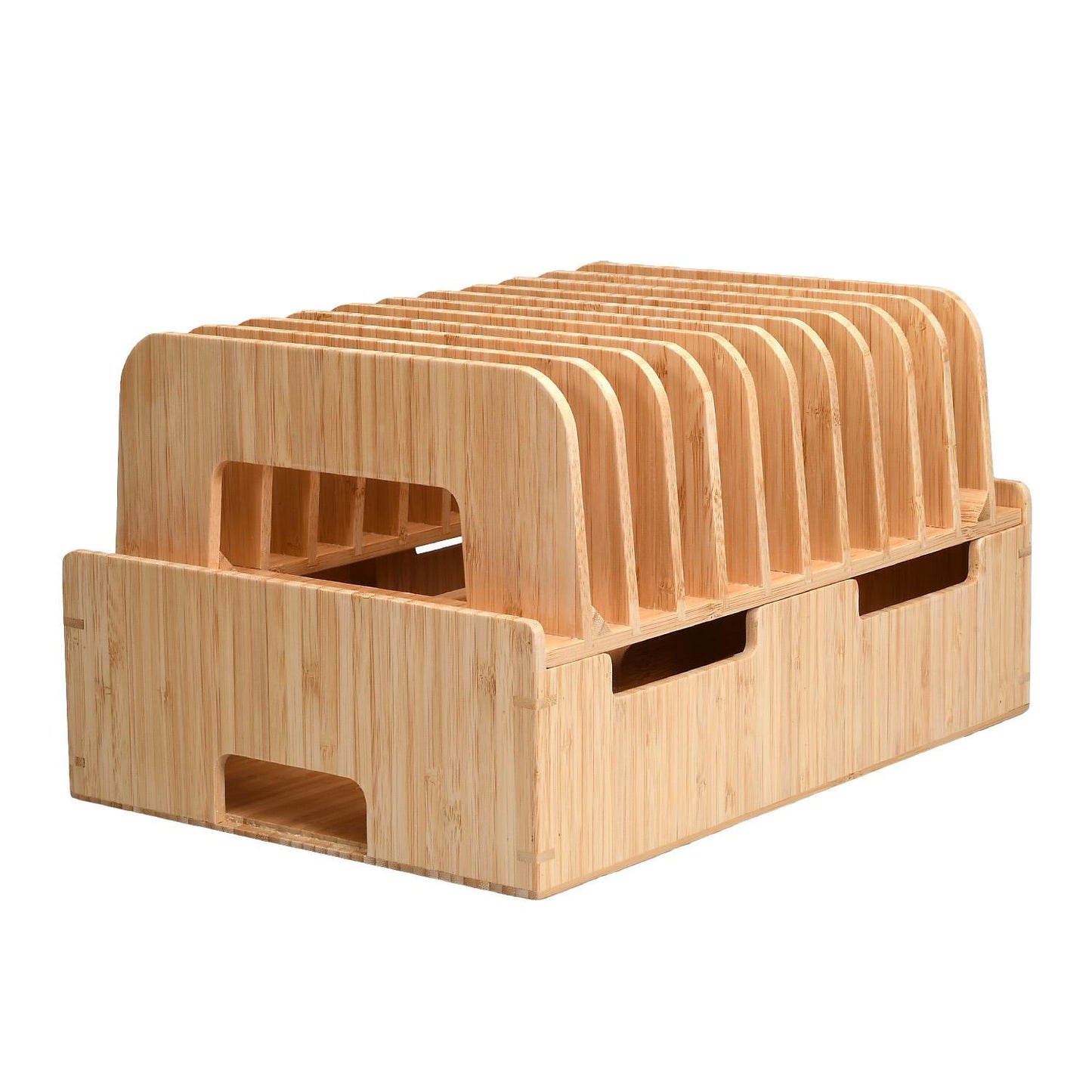 MobileVision Bamboo 12-Port Charging Station &amp; Docking Organizer for Smartphones, Tablets, Family-Sized (Combos Included)