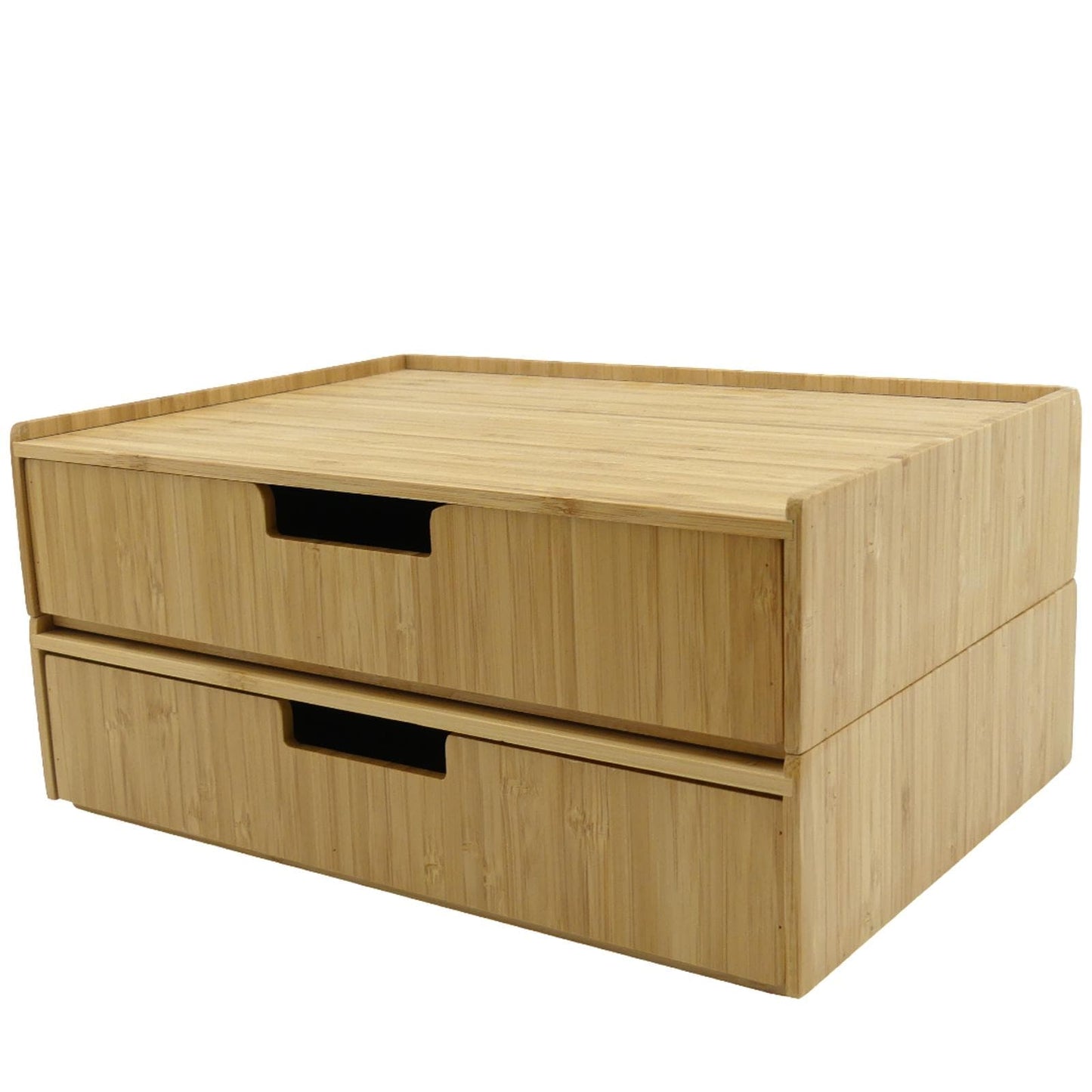 Set of 2 Bamboo Monitor Stands with Pull-Out Storage Drawers – Stackable Desktop Organizer